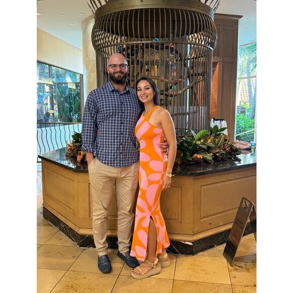 SOLID & STRIPED Carnation Pink Clementine Funky Pattern Knit Sia Dress size L - Picture 11 of 14